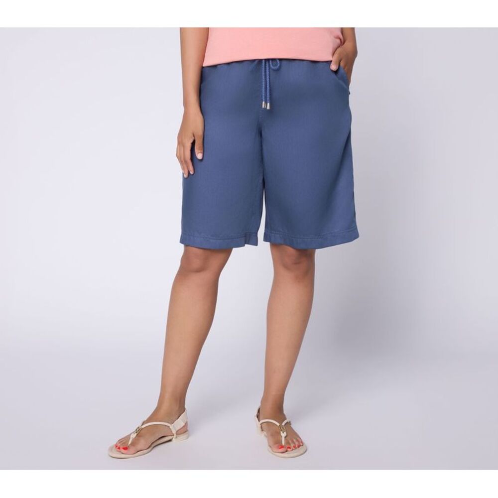 Fashion Women's Pants Sz M Pull On Long Shorts Blue